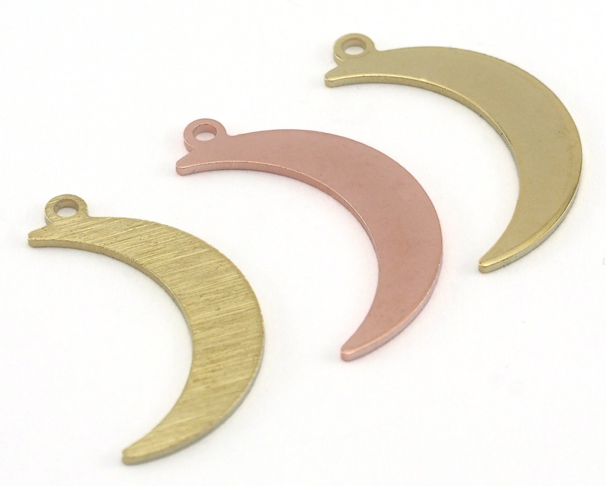 Brushed Crescent raw brass copper 24mm (0.8mm thickness) 1 hole charms findings R226-75