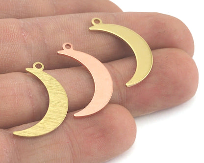 Brushed Crescent raw brass copper 24mm (0.8mm thickness) 1 hole charms findings R226-75