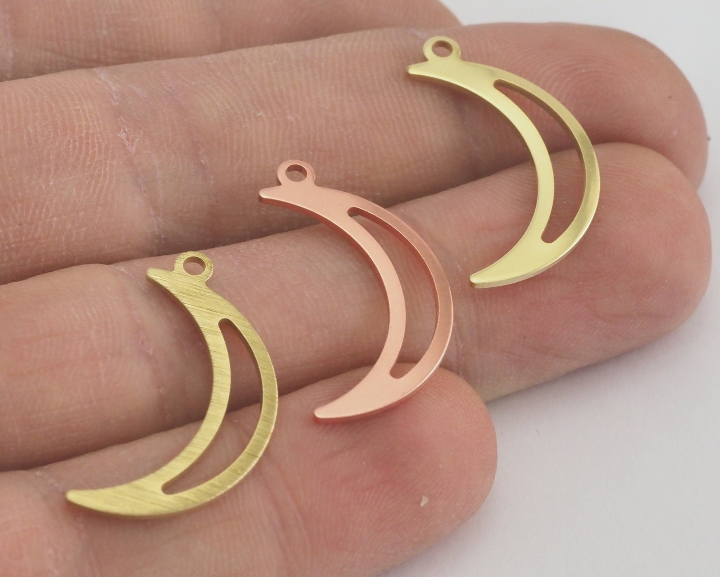 Brushed Crescent raw brass copper 24mm (0.8mm thickness) 1 hole charms findings R227-60