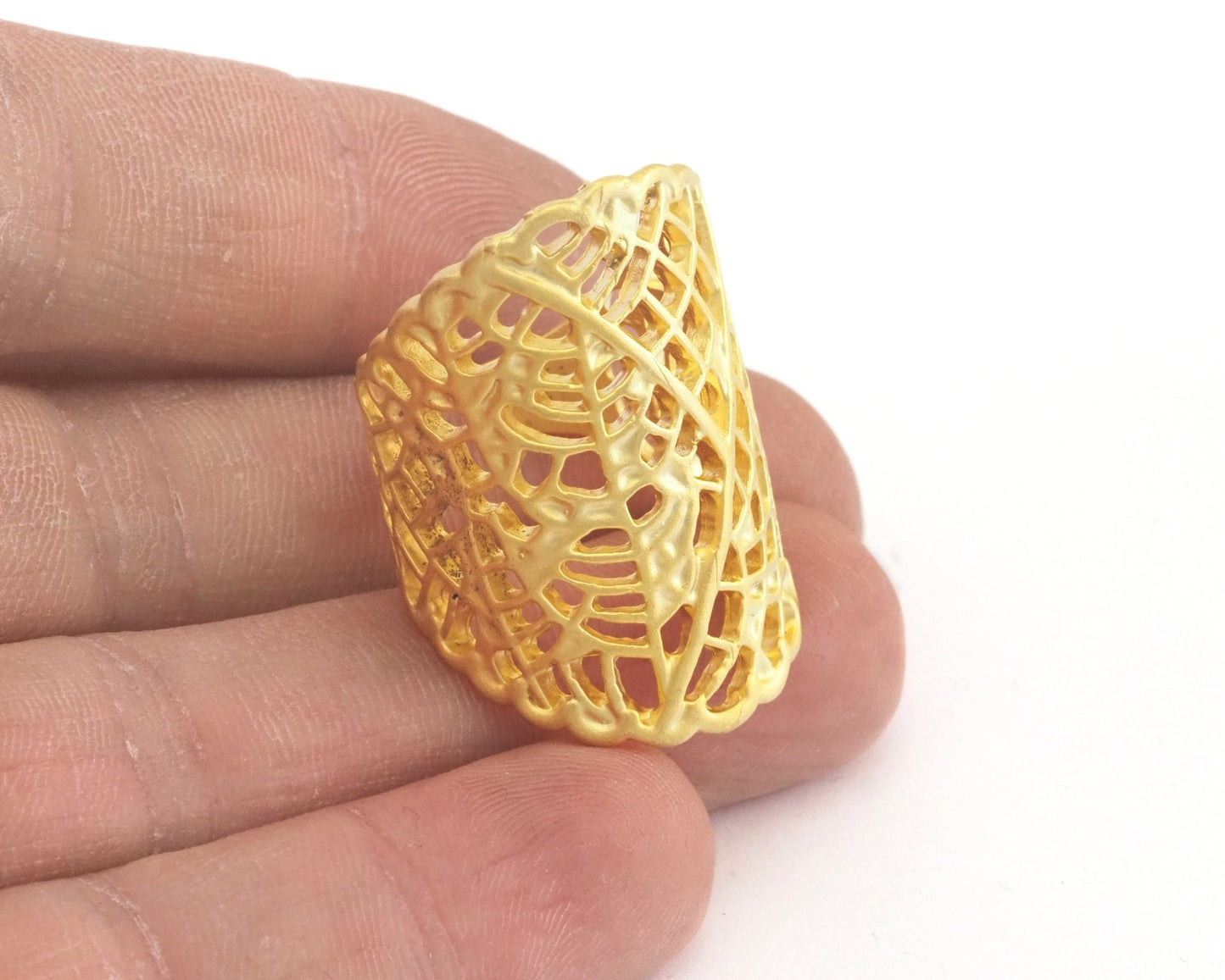 Filigree Ring Adjustable Ring Matte Gold Plated Brass 1 Pc. (18.5mm 8.5US inner size) OZ2267 33mm