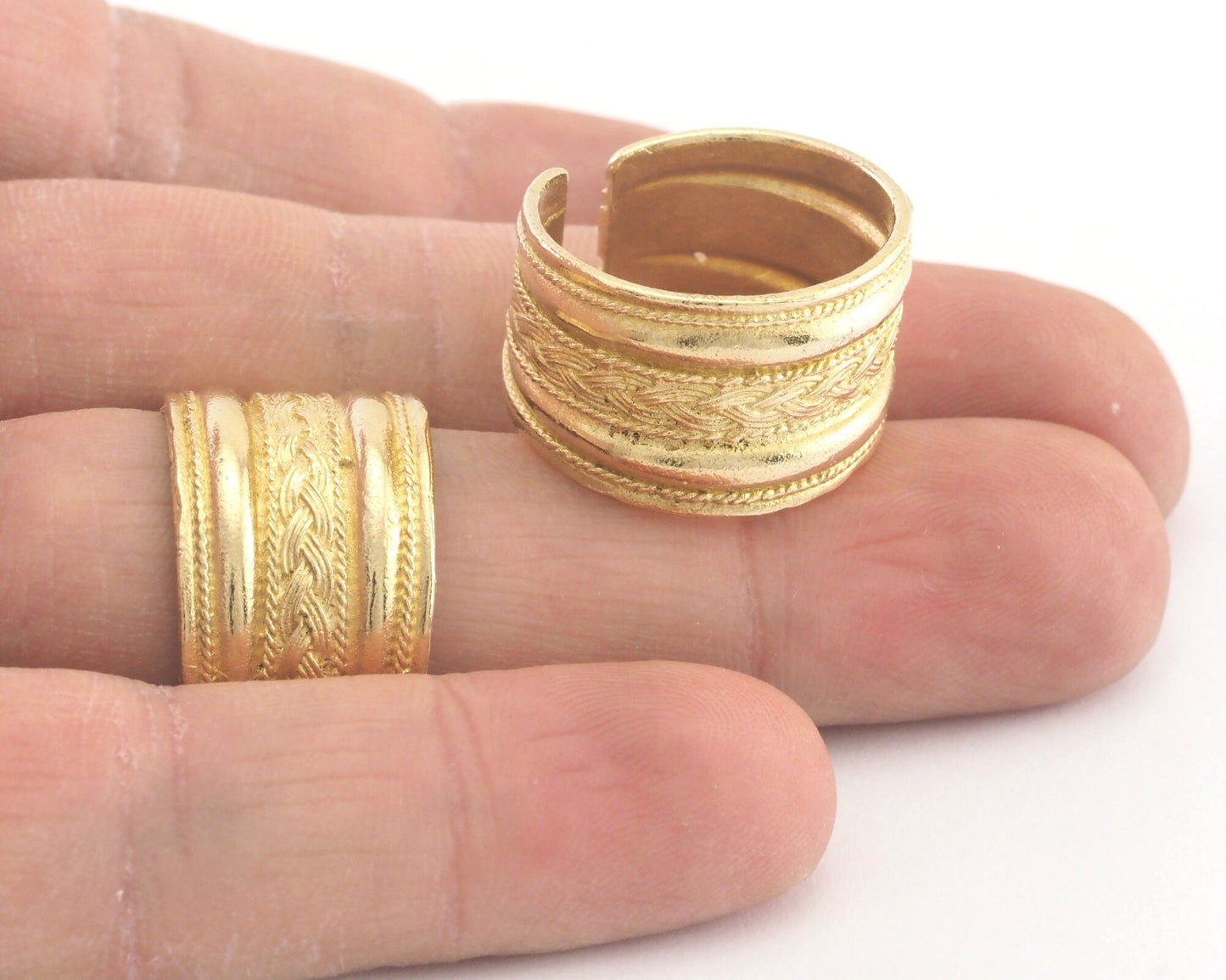 Band Adjustable Ring Swirl Figure Raw Brass (18-21mm 8-11US inner size - ) 3993