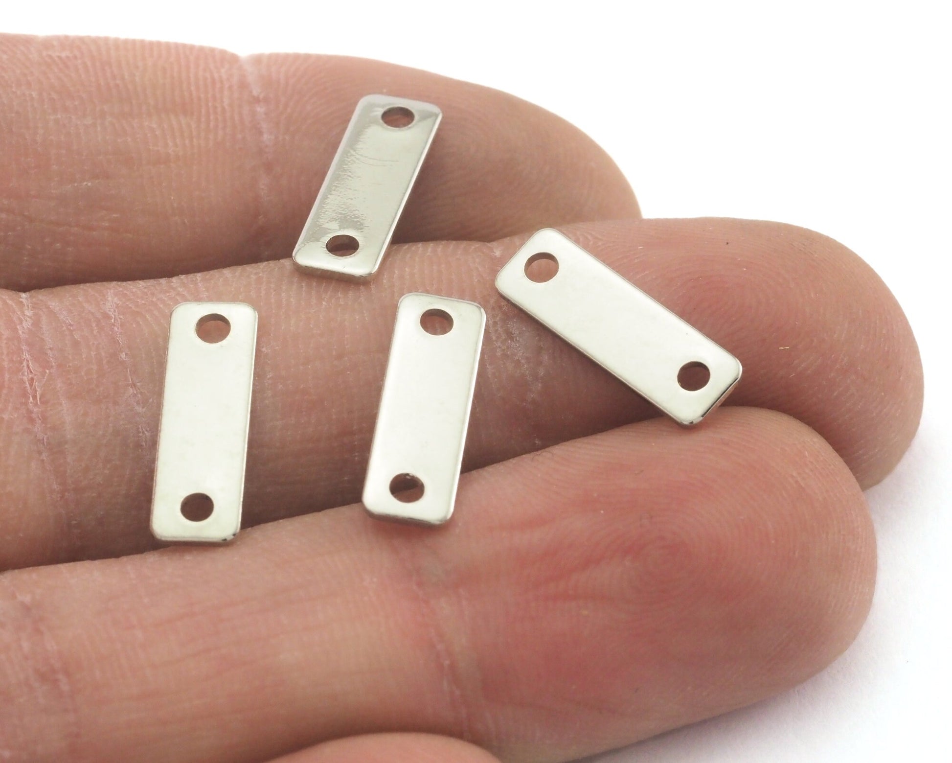 Rectangle 2 Hole Connector Silver Tone Brass 5x15mm Charms ,Findings 1577-44 tmlp