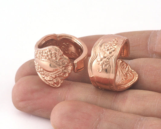 Spoon Ring Flower Patterned Adjustable Rose Gold Plated Brass (17.5mm 7US inner size) OZ2683