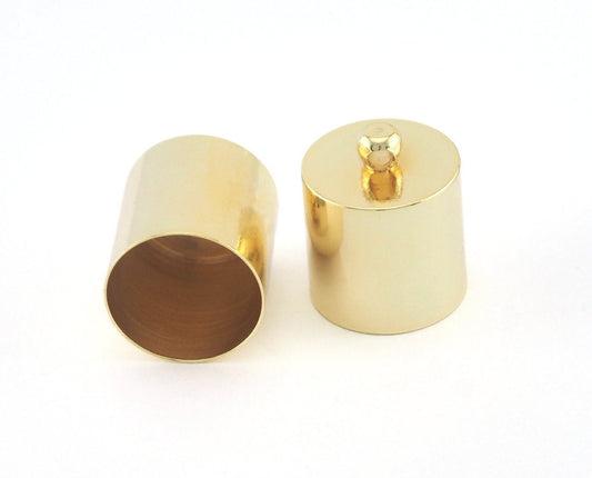 Ends cap with loop 15x16mm only cap size (15x20mm Total) 14mm inner Shiny gold plated brass cord tip ends, ribbon end, ENC14 OZ3923