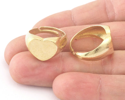 Heart Signet Ring Adjustable Blank Raw brass (17.5mm 19mm 7US - 9US inner size - Adjustable ) OZ4008 14x12mm blank