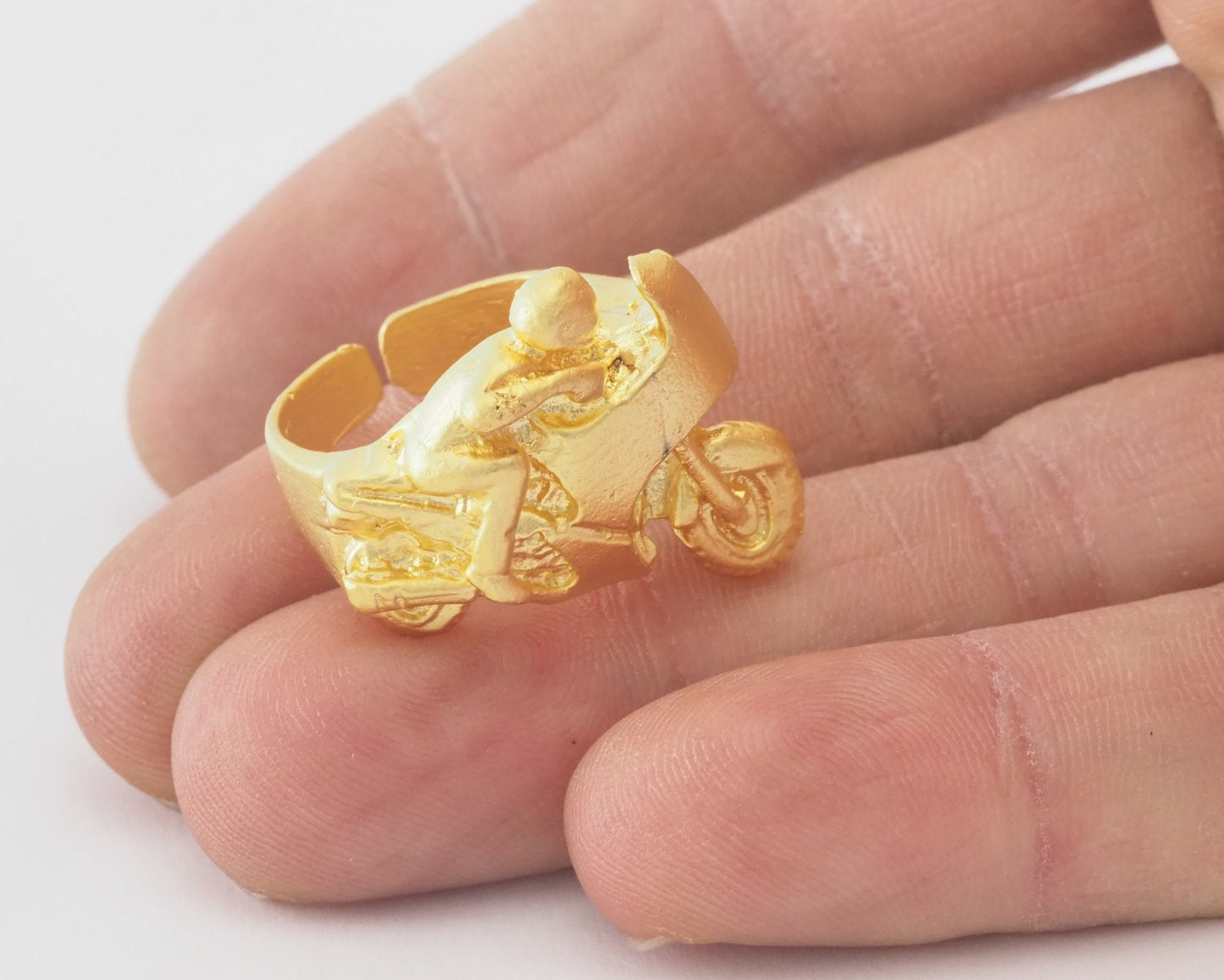 Motorcycles Ring Adjustable Matte Gold Plated Brass (17.5mm 7US inner size) OZ3223