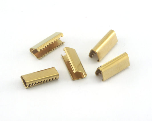 Ribbon Crimp Ends, 6x15mm Raw Brass cap Findings 2502