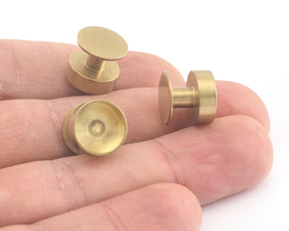 cufflink studs, 12x11mm 10mm (3mm wall) setting raw brass shirt collar tuxedo stud, 1701