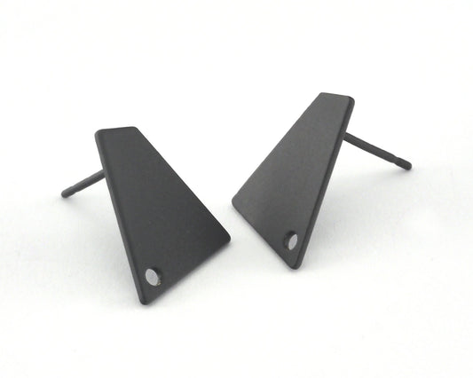 Trapezoid Earring Stud, Black Painted Brass Quadrilateral Earring Posts, 15mm 3962