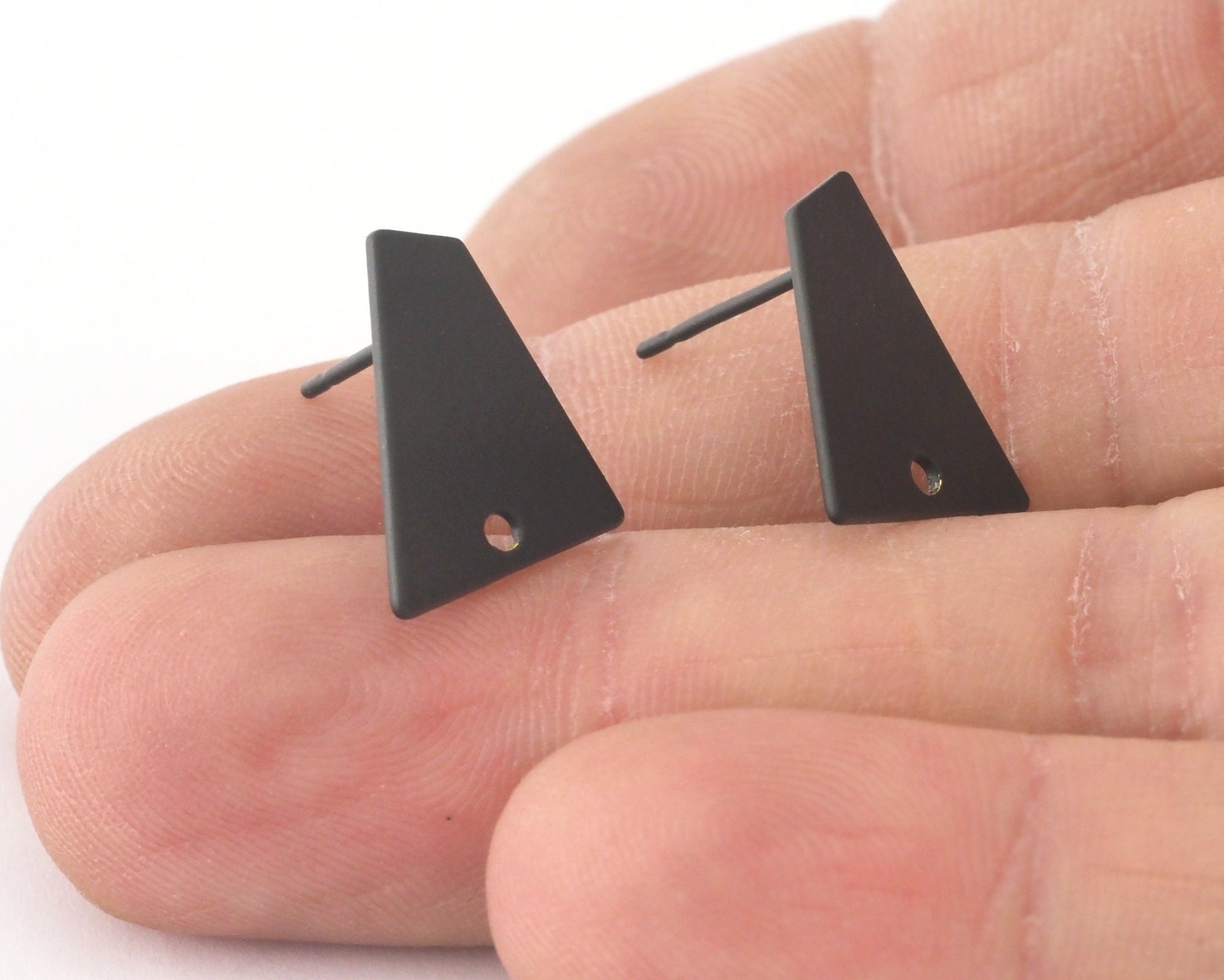 Trapezoid Earring Stud, Black Painted Brass Quadrilateral Earring Posts, 15mm 3965