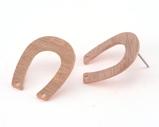 Brushed Earring Stud Posts Magnet Shape raw copper 25x22mm 3968