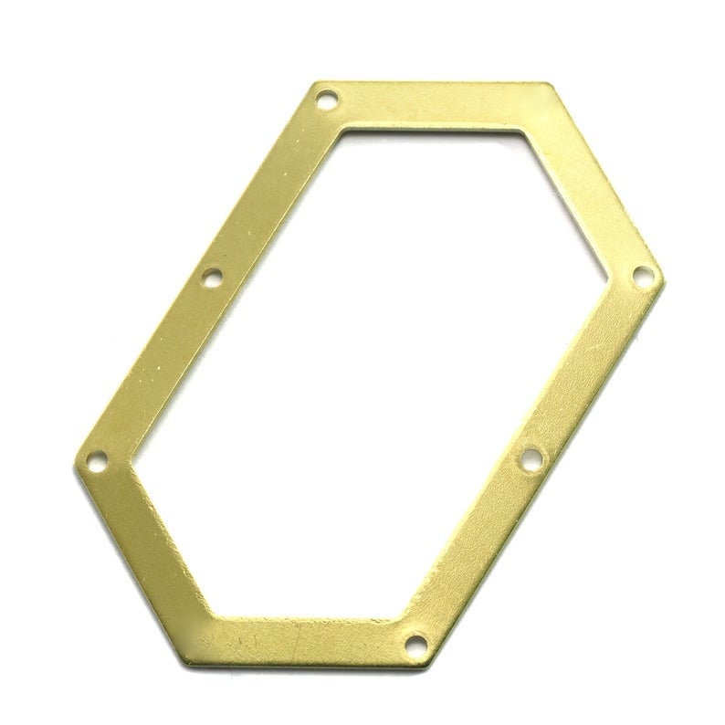 raw brass elongated hexagon shape 54x32mm 0.8 Thickness stamping blank 6 hole tag pendant 3971-350