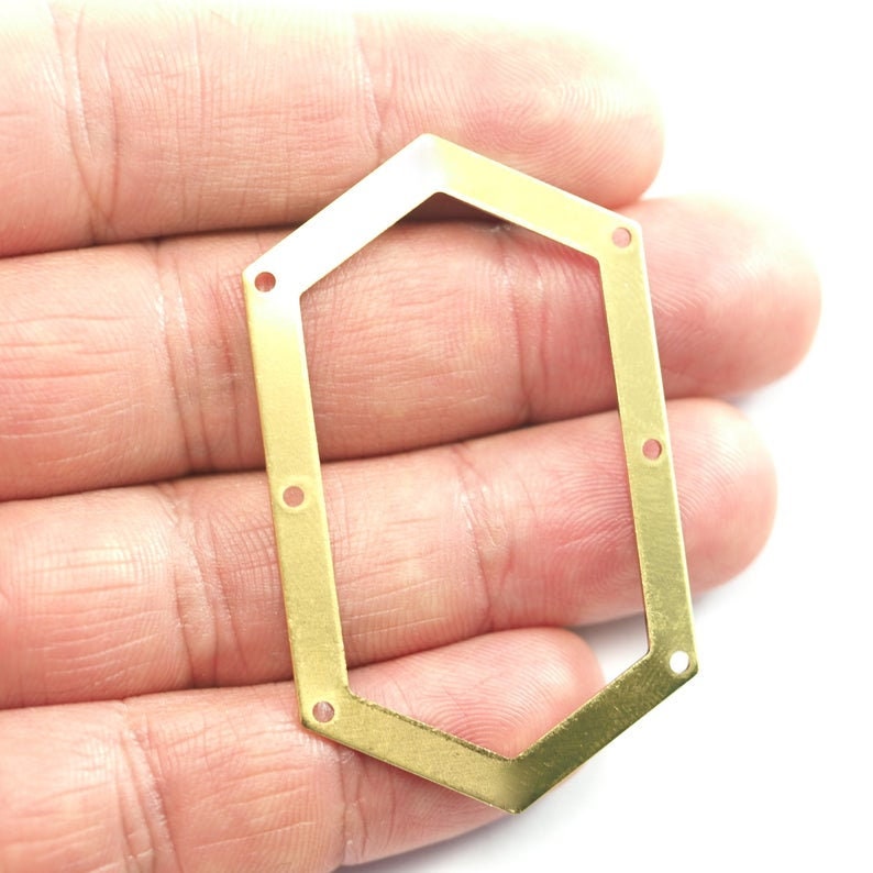 raw brass elongated hexagon shape 54x32mm 0.8 Thickness stamping blank 6 hole tag pendant 3971-350