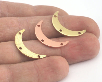 Brushed Crescent moon raw brass copper 22mm (0.8mm thickness) 2 hole charms findings R225-75