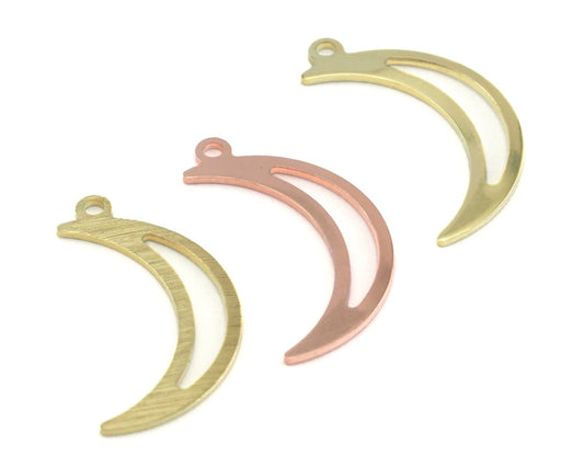 Brushed Crescent raw brass copper 24mm (0.8mm thickness) 1 hole charms findings R227-60