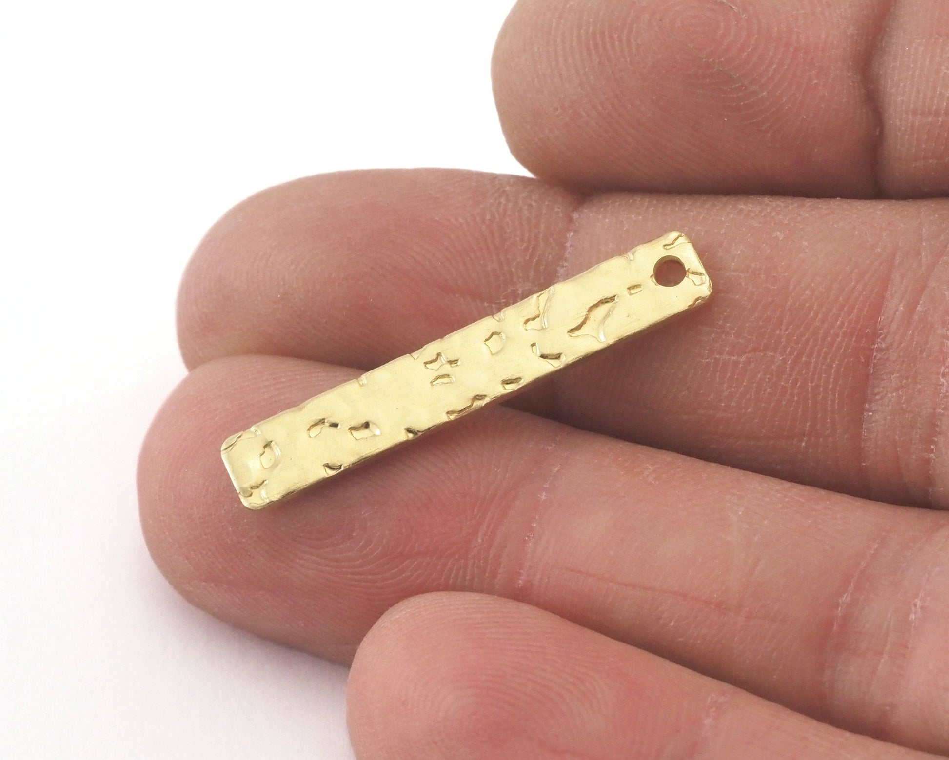 Hammered rectangle 1 hole raw Brass 5x30mm Charms ,Findings 3987R-30-100 tmlp