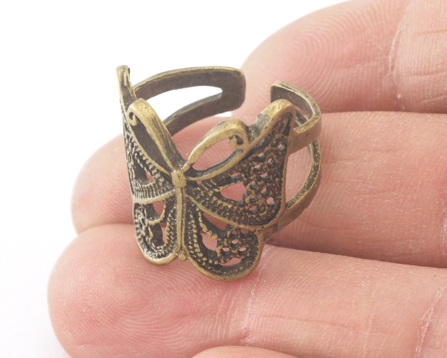 Butterfly Adjustable Ring Antique Bronze Plated brass (17.5mm 7US inner size) OZ2647