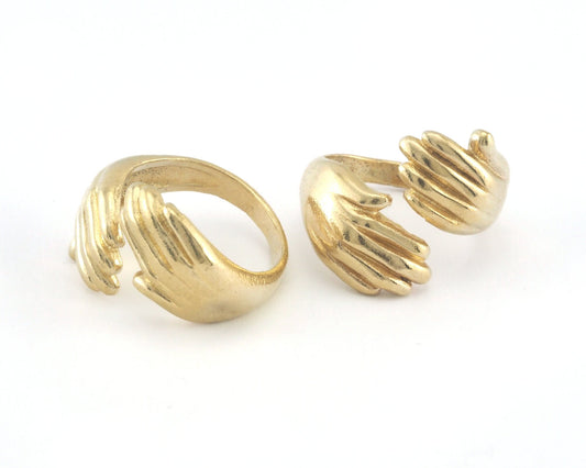 Hands Statement Adjustable Ring Raw brass (18mm 8US - 9US inner size) Oz4007