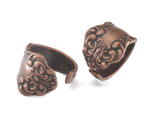Spoon Ring Flower Patterned Adjustable Ring Antique Copper Plated Brass (17.5mm 7US inner size) OZ2692