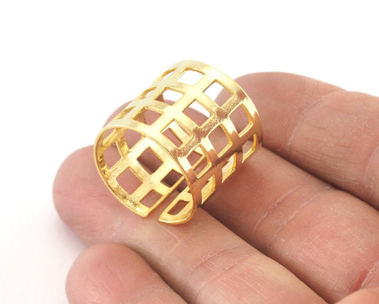 Tube Ring Adjustable Shiny Gold Plated 20x20mm Raw brass (18mm 8US inner size) OZ1961