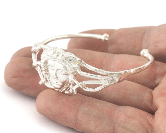 Cuff Bracelet Face Shiny Silver Plated Brass (52mm inner size - Adjustable ) OZ3175