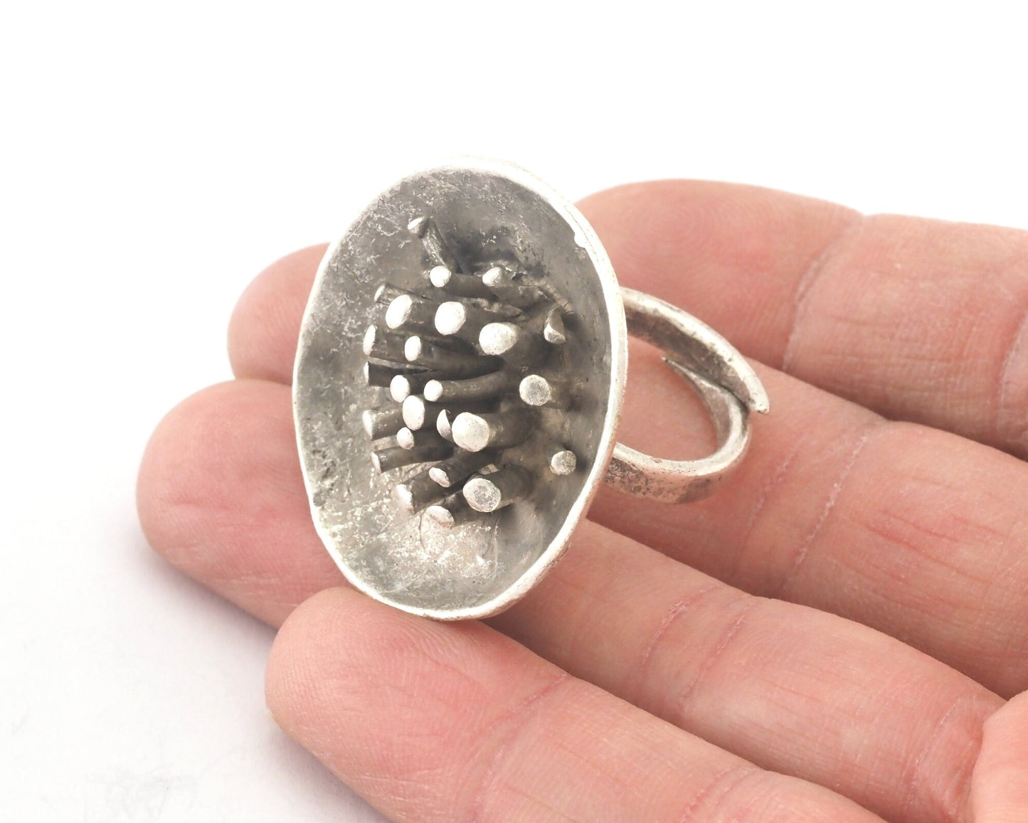 Flower Ring Adjustable Ring Antique Silver Plated Brass OZ4016