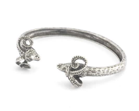 Ram Bracelet Cuff Antique silver plated brass (65mm inner size ) Adjustable OZ4031