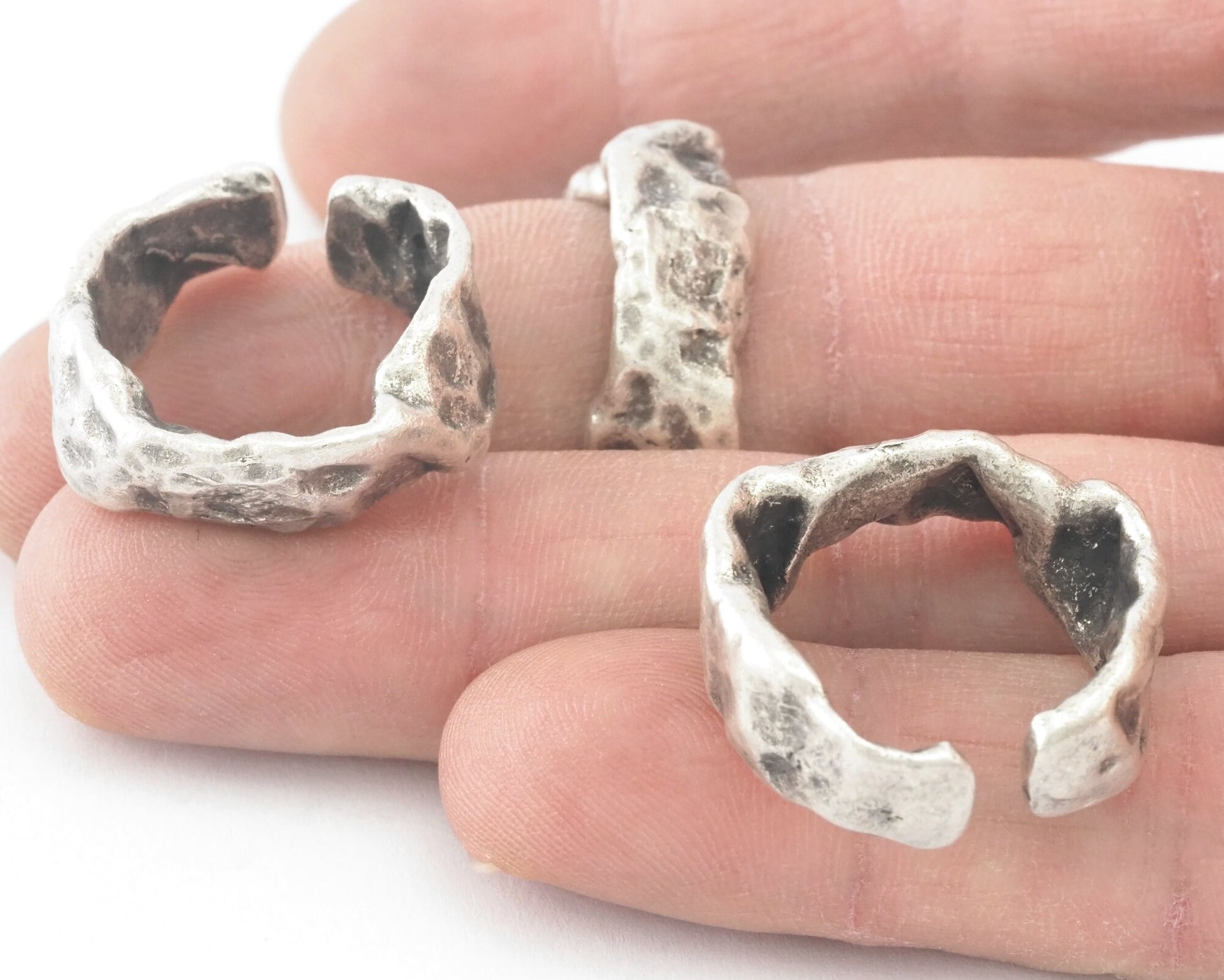 Organic Shape Ring Adjustable Antique silver plated brass (18mm 8US inner size) OZ4040