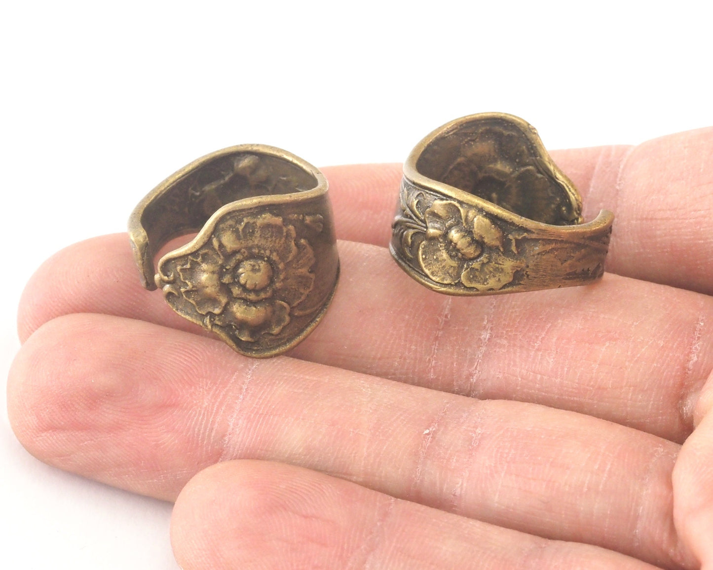Spoon Ring Flower Patterned Adjustable Bronze Plated brass (18.5mm 8.5US inner size) OZ2754
