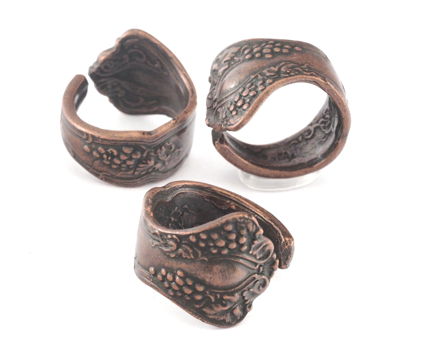 Spoon Ring Flower Patterned Adjustable Ring Antique Copper Plated Brass (17.5mm 7US inner size) OZ2683