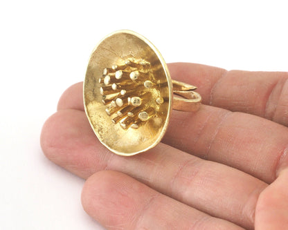 Flower Adjustable Ring Raw Brass OZ4016