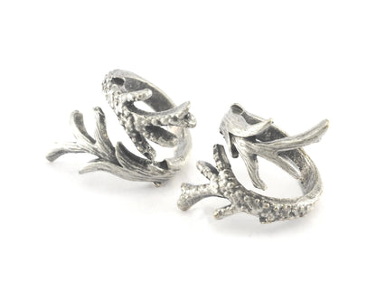 Branches Ring Adjustable Antique Silver Plated Brass OZ4017