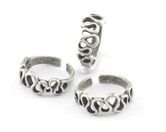 Wave Adjustable Ring Antique Silver Plated brass (15.5-17.5mm 4.5-7US inner size) 4041