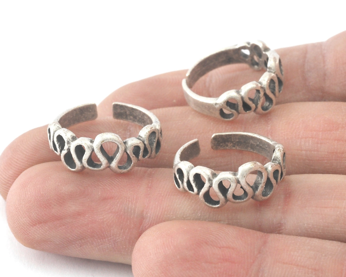 Wave Adjustable Ring Antique Silver Plated brass (15.5-17.5mm 4.5-7US inner size) 4041