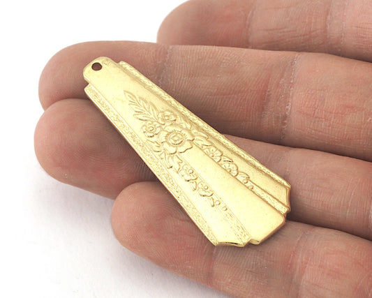 Spoon Pendant Flower Patterned Raw brass 4046