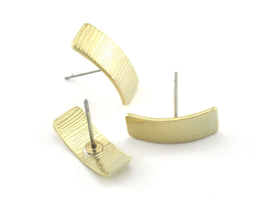 Curved Rectangle Earring Stud posts Brushed 6x15 raw brass 4047