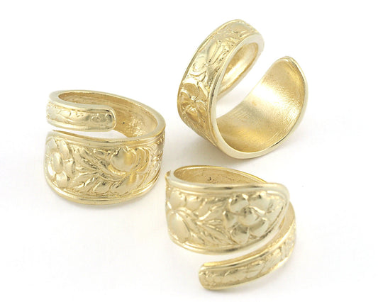 Spoon Wrap Ring Flower Patterned Adjustable Raw Brass (18mm 8US inner size) 4049