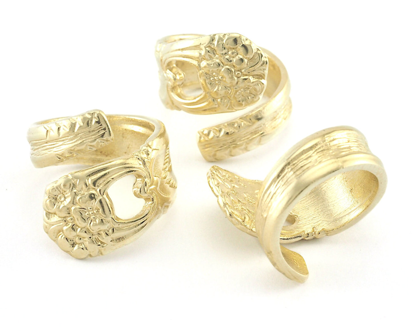 Spoon Wrap Ring Flower Patterned Adjustable Raw Brass (18mm 8US inner size) 4050