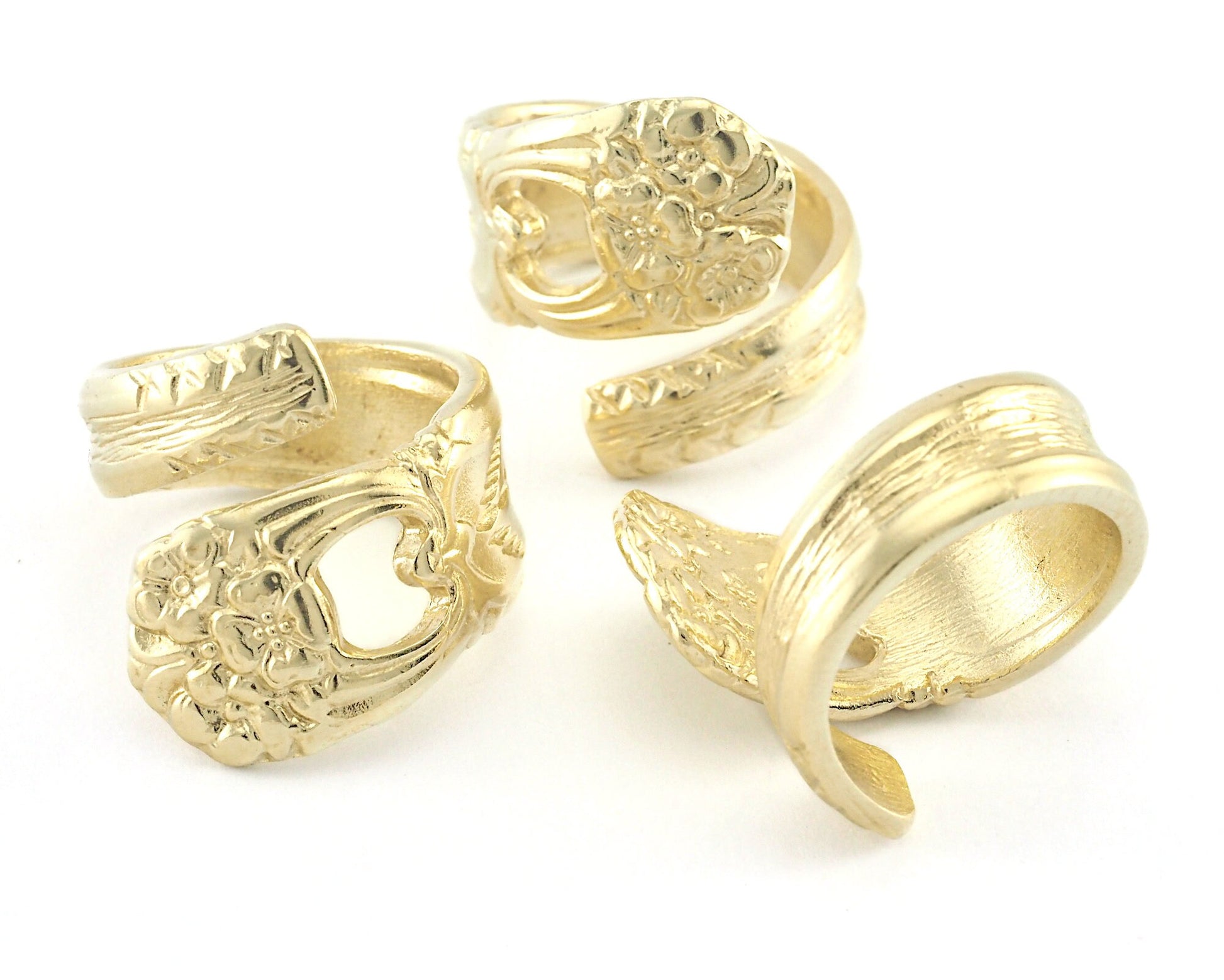 Spoon Wrap Ring Flower Patterned Adjustable Raw Brass (18mm 8US inner size) 4050
