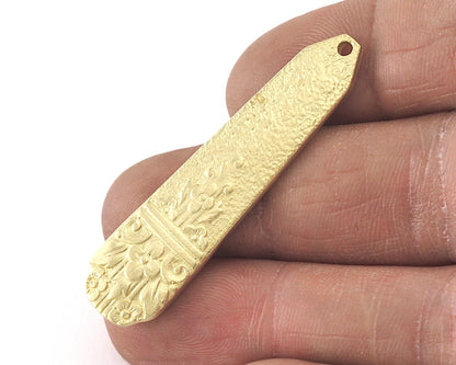 Spoon Pendant Flower Patterned Raw brass 4054