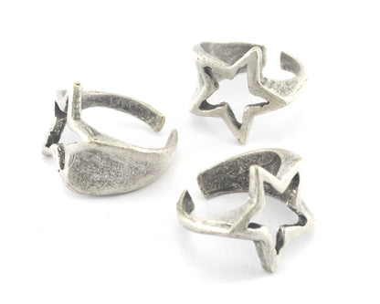 Signet Ring Star Adjustable Ring Antique silver Plated Brass OZ4023