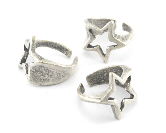Signet Ring Star Adjustable Ring Antique silver Plated Brass OZ4023