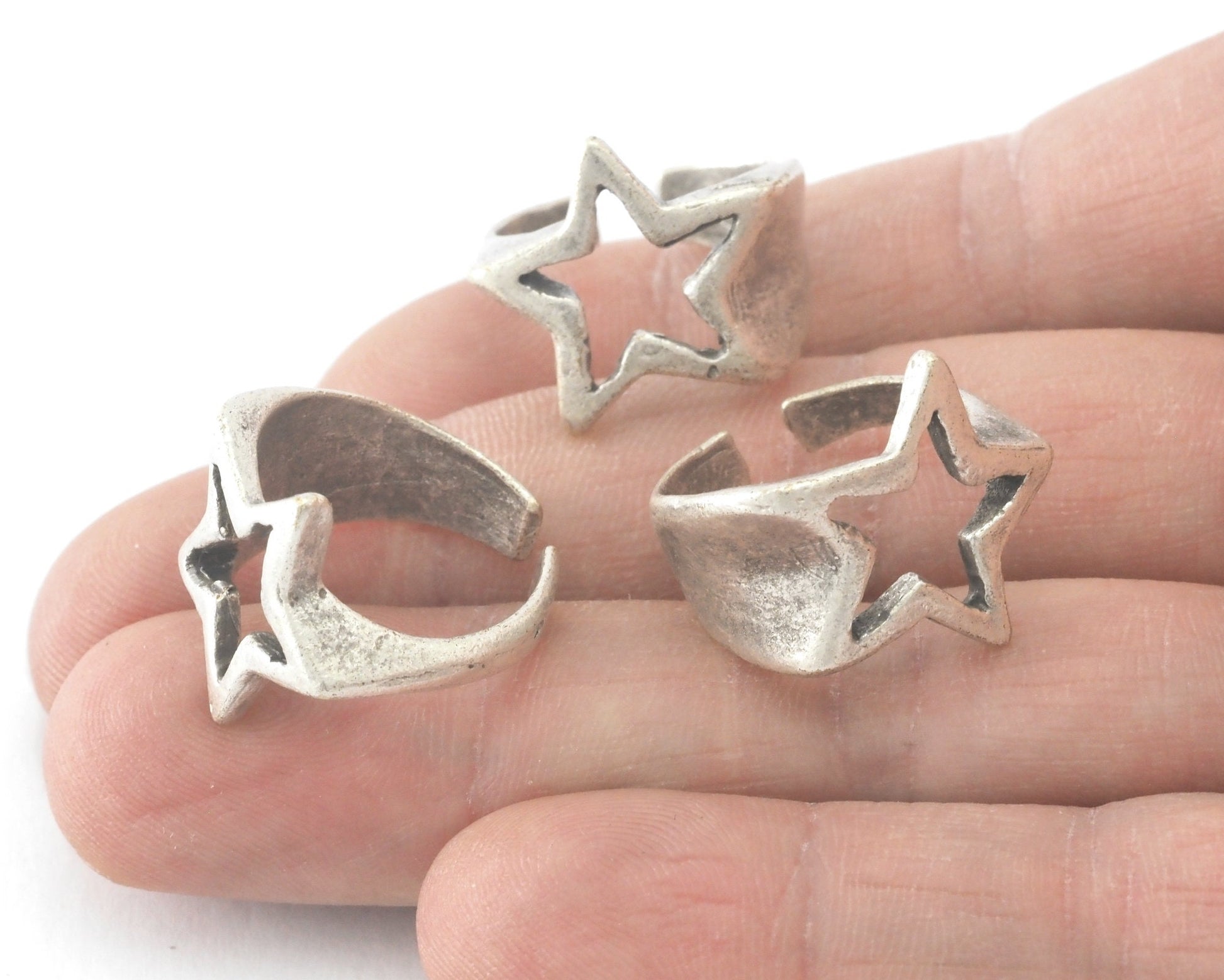 Signet Ring Star Adjustable Ring Antique silver Plated Brass OZ4023