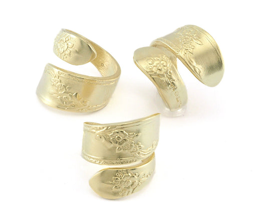 Spoon Ring Wrap Flower Patterned Adjustable Raw Brass (17.5mm 7US inner size) 4061