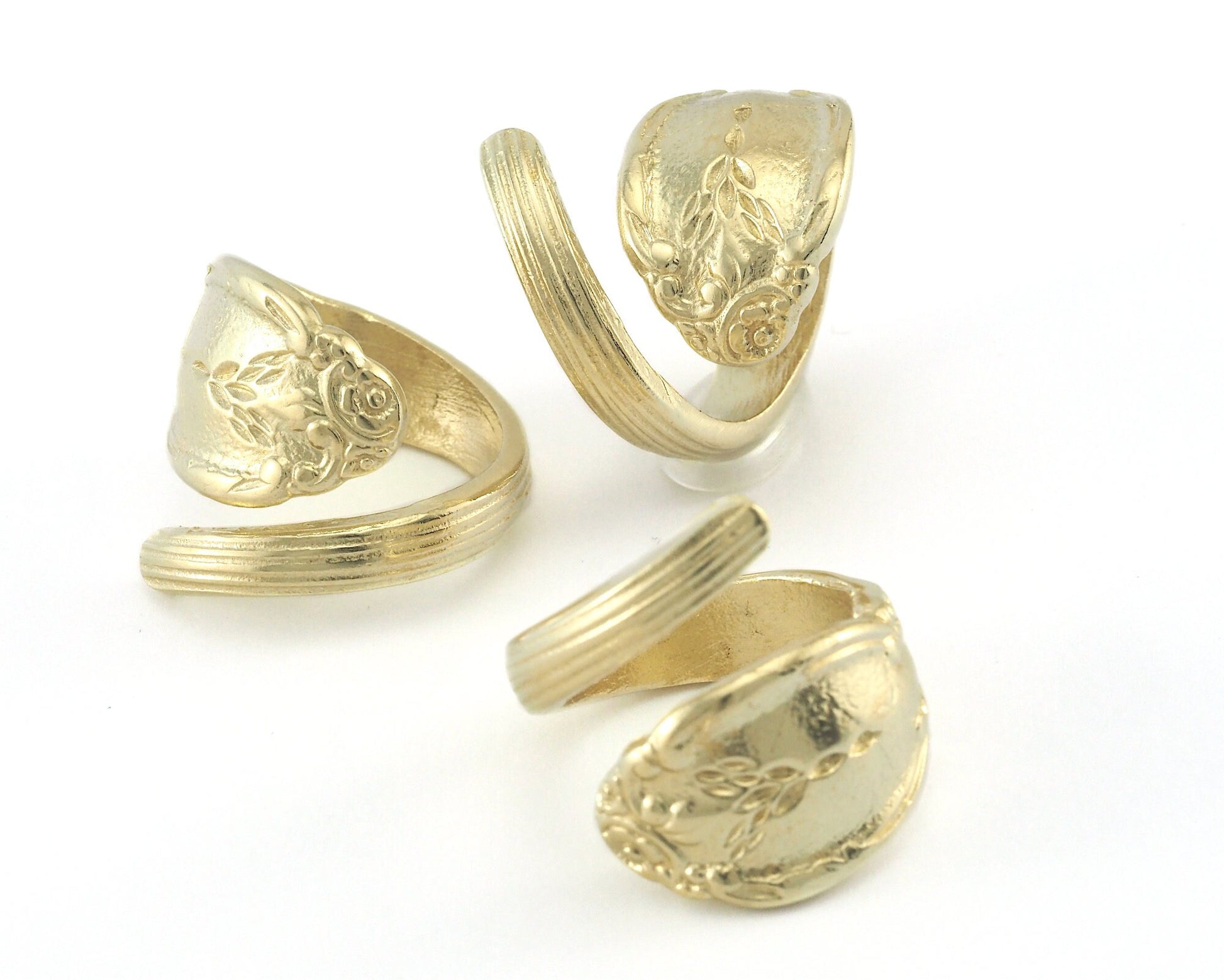 Spoon Ring Wrap Flower Patterned Adjustable Raw Brass (17.5mm 7US inner size) 4062