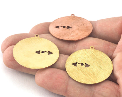 Round Eye Charms Tag Raw Brass - Brushed Brass - Copper 30mm 0.8 mm 1 hole Findings 4065-460