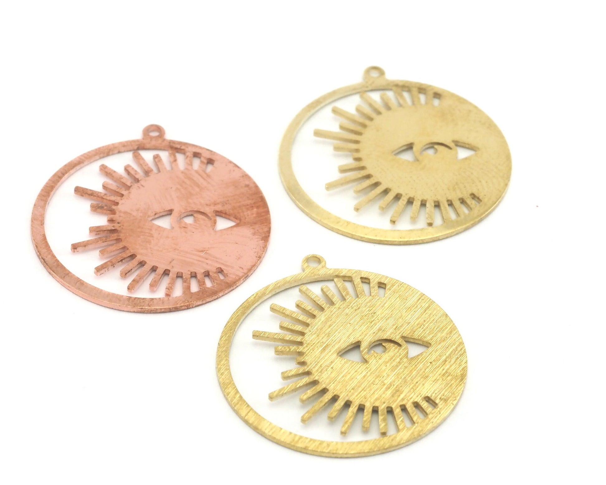 Round Eye Crescent Sun Charms Tag Raw Brass - Brushed Brass - Copper 30mm 0.8 mm 1 hole Findings 4066-305