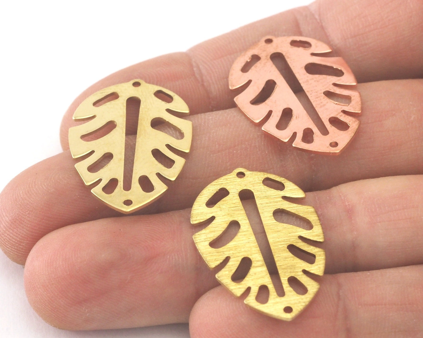 Leaf Pendant Charms 2 hole Tag Raw Brass - Brushed Brass - Copper 30mm 0.8 mm Findings 4074-22