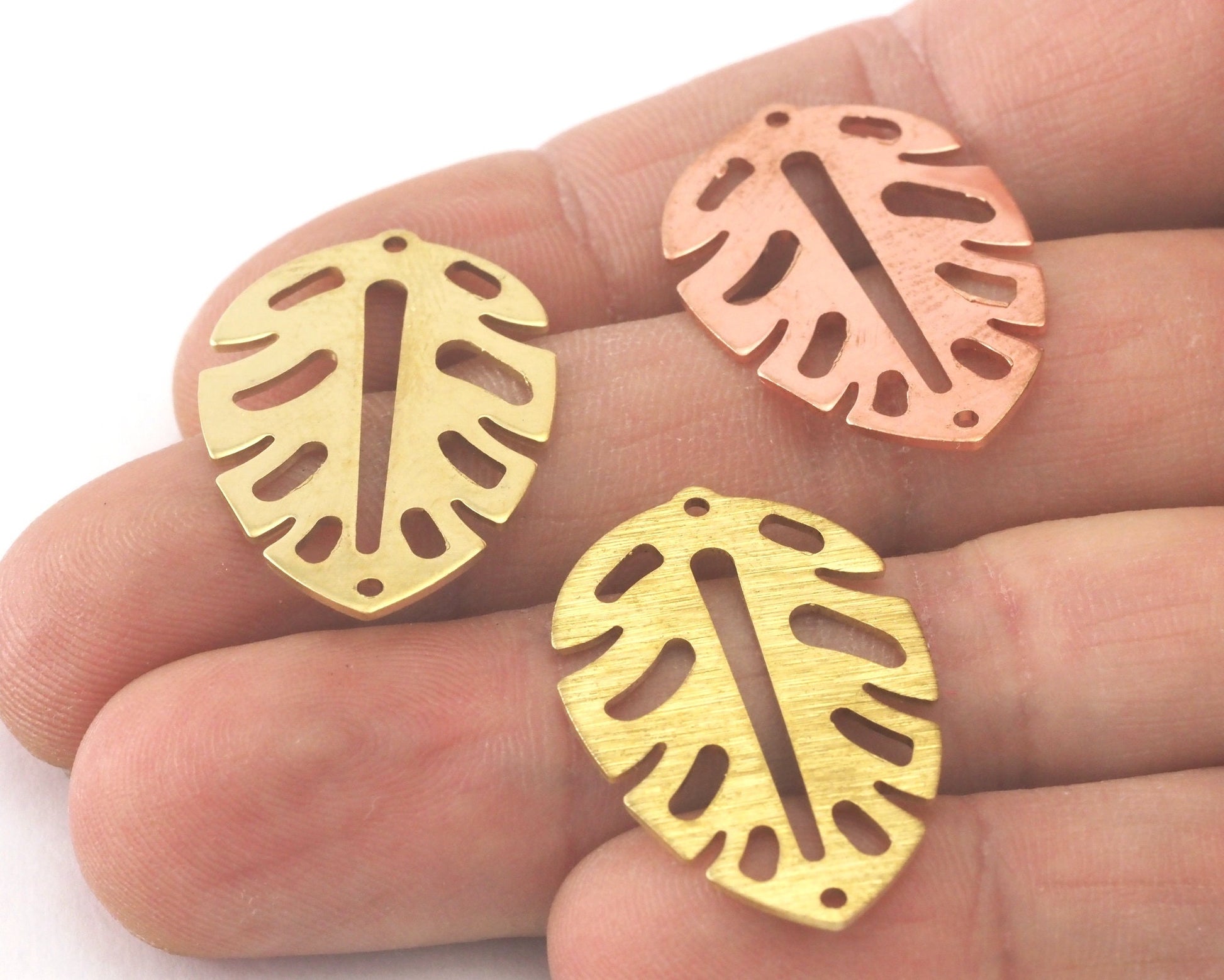 Leaf Pendant Charms 2 hole Tag Raw Brass - Brushed Brass - Copper 30mm 0.8 mm Findings 4074-22