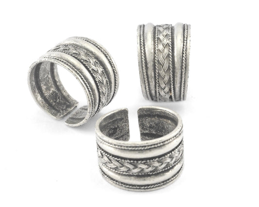 Band Ring Swirl Figure Adjustable Ring Antique Silver Plated Brass (18-21mm 8-11US inner size - ) 3993